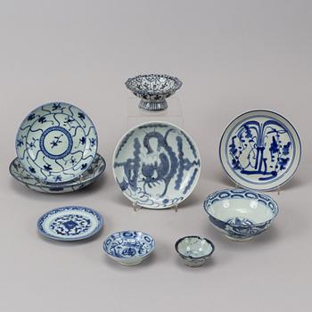 A group of Chinese blue and white ceramics for the South East Asian market, circa 1900.