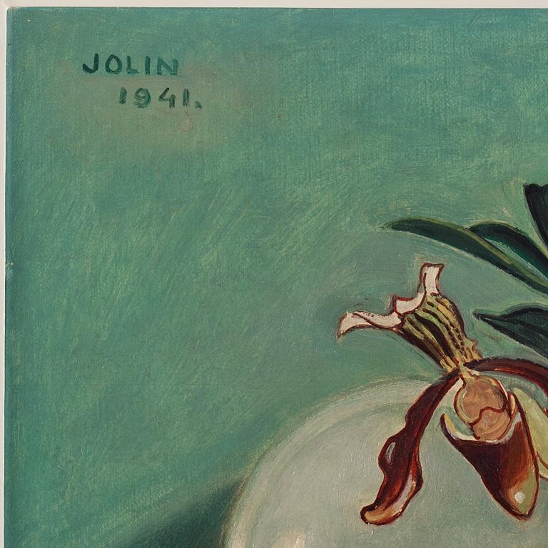 Einar Jolin, Still life with orchids and oriental objects.