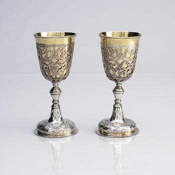 A pair of parcel-gilt silver chalks, mark of Andrei Gerasimov and Alderman Fyodor Petrov, Moscow 1759.