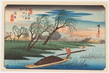 Ando Utagawa Hiroshige (Japan) 1797-1858, efter, färgträsnitt, 1900-tal.