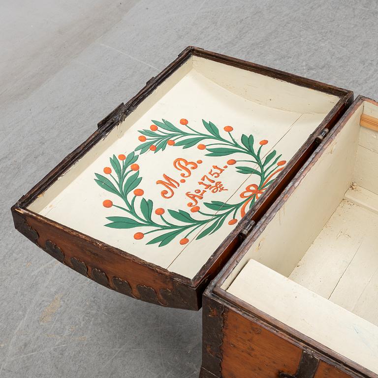 A pine chest, 18th Century.
