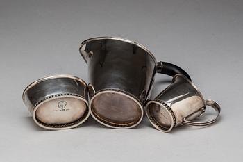 KAFFESERVIS, silver. 3 delar. Sven-Arne Gillgren för GAB, Stockholm 1900-talets mitt. Vikt totalt ca 1150 gram.