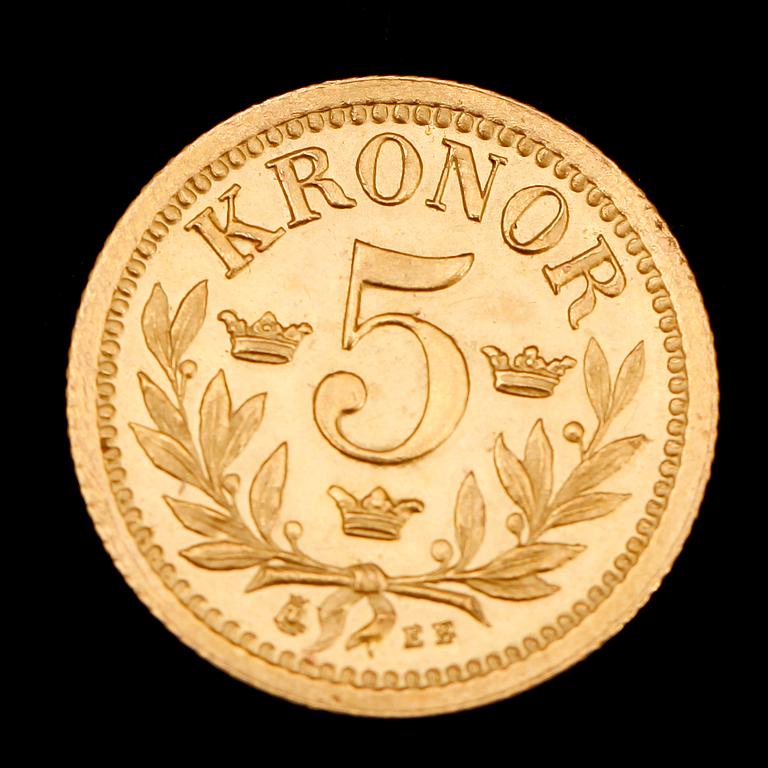 GULDMYNT, 5 kronor, 1883. Vikt 2 g.