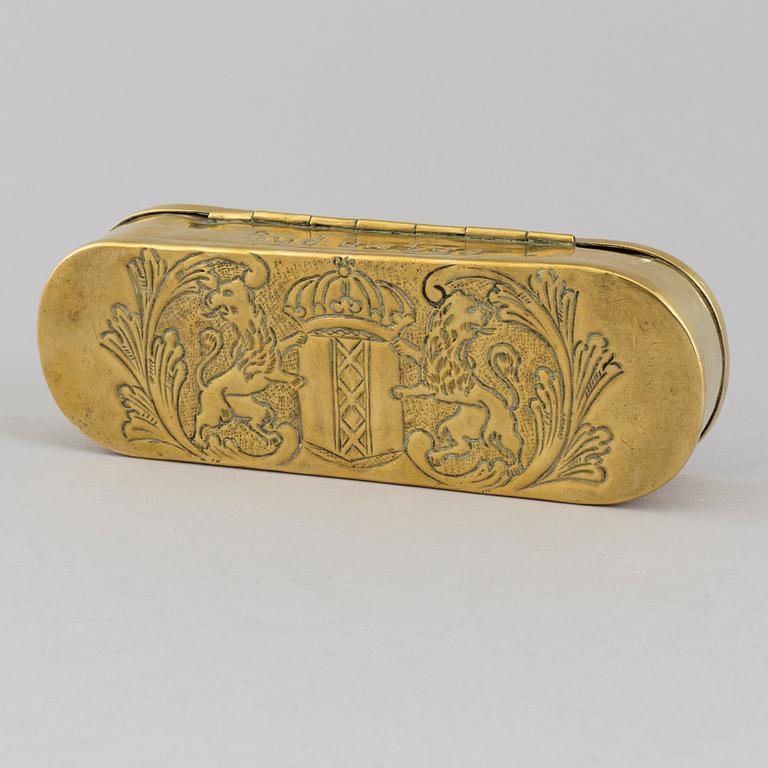 A BRASS TOBACCO BOX, netherlands, 18th/19th century.