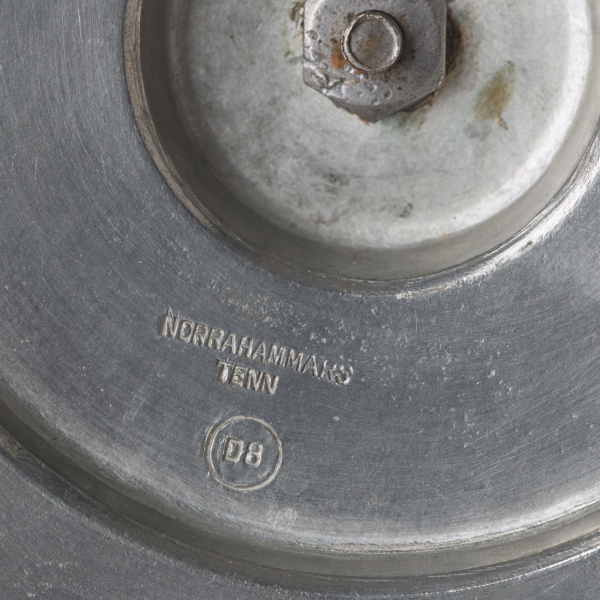 Erik Fleming, a pair of pewter candlesticks, Norrahammars tenn, Sweden 1930.