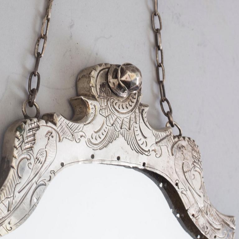 A silver framed mirror, 19th/20th Century.