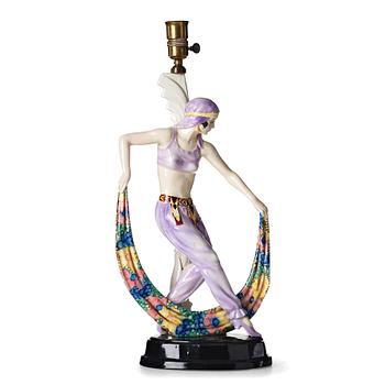 JOSEF LORENZL, an "Odaliske" creamware figure/table lamp, for Goldscheider, Wien, model 5613.