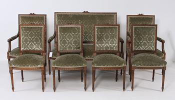 SALONGSGRUPP, 8 delar, gustaviansk stil, 1900-tal.