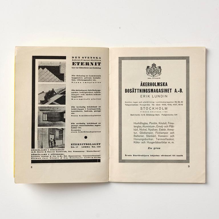 Stockholm Exhibition 1930, catalogue, brochures and souvenirs, six pieces.