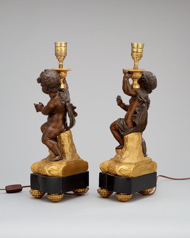 A pair of Louis XVI-style circa 1900 table lamps.