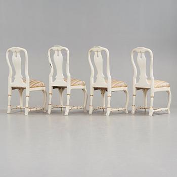 Four Swedish Rococo 18th century chairs.