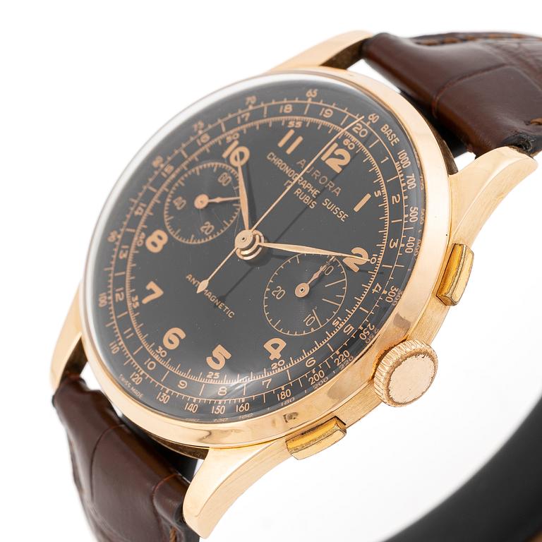 Aurora, "Chronographe Suisse Antimagnetic", armbandsur, kronograf, 37,5 mm.
