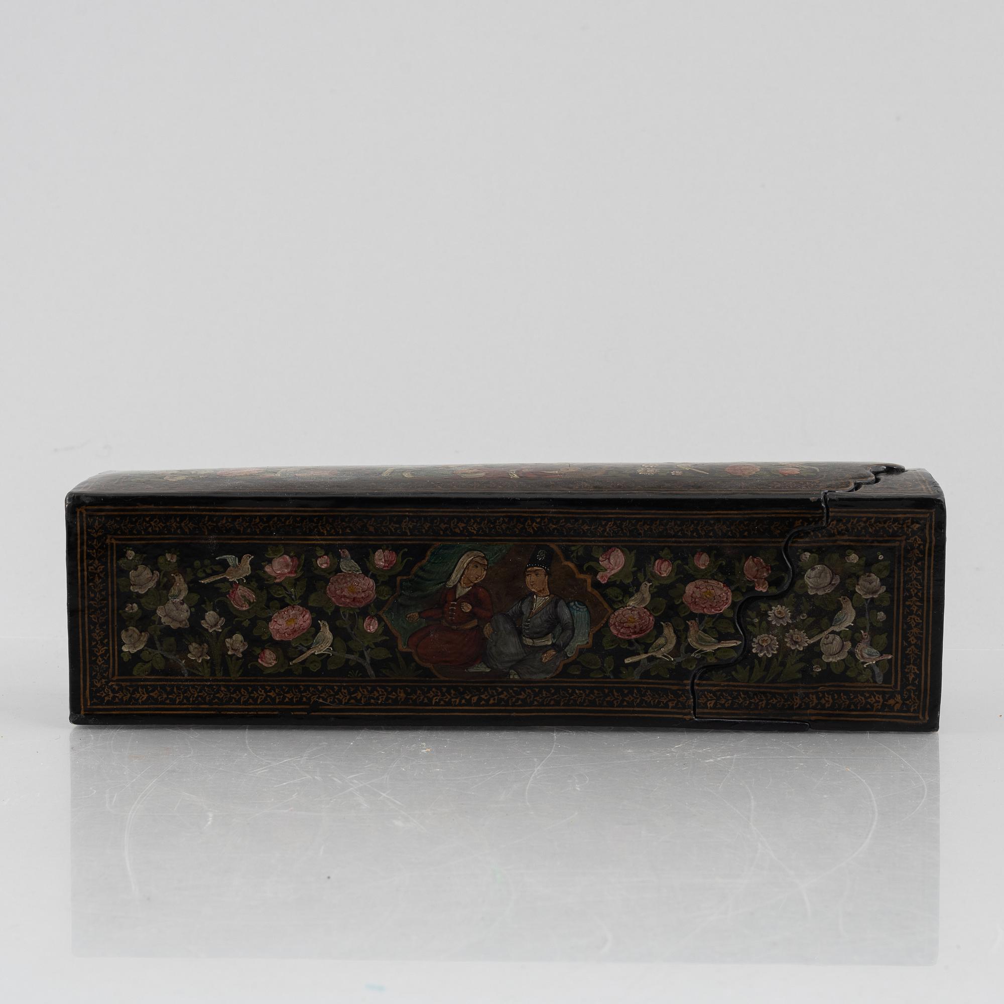 A lacquered papier-maché box, Persia, first half of the 20th century.