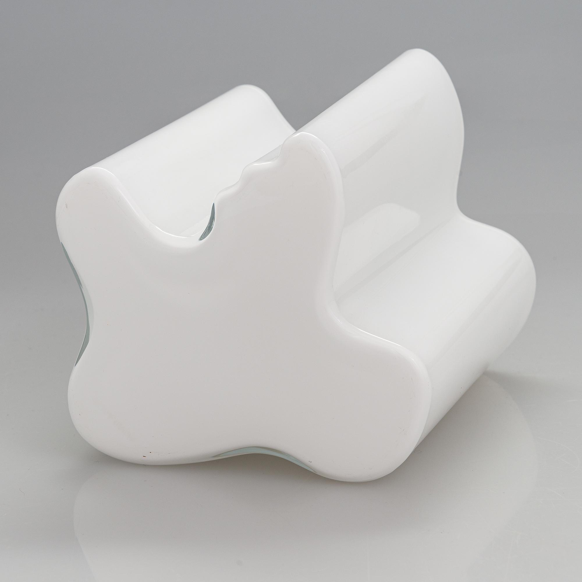 Alvar Aalto, A signed white mould blown glass vase, Iittala, Finland, model 3031.