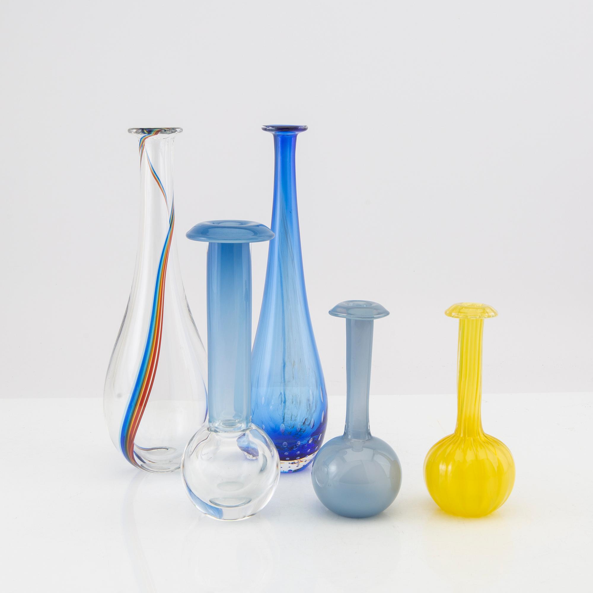 Berit Johansson, vases, 5 pieces, most signed, one marked Orrefors.