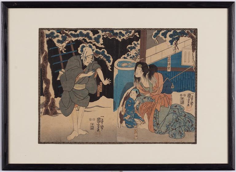Utagawa Ii Kunisada, Triptyk och diptyk, träsnitt, Japan, Kabukiscener.