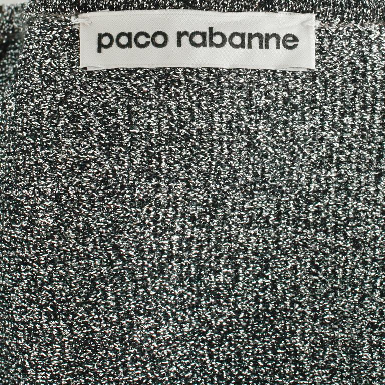 PACO RABANNE, a silver colored lurex dress.