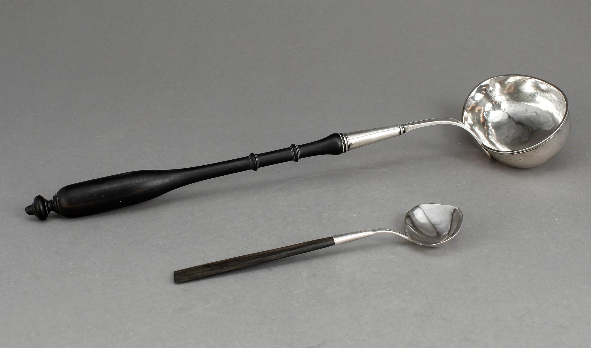SOPPSLEV samt SÅSSLEV. Silver, Gränna 1802 resp Göteborg 1967.