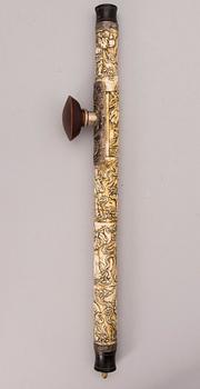 A bone, metal and wood opium pipe, probably China, circa 1900.