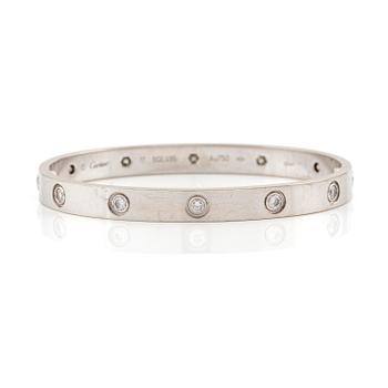 514A. A Cartier bracelet "Love" 18K white gold with ten round brilliant-cut diamonds.