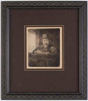 Rembrandt Harmensz van Rijn, "Self-Portrait drawing at a Window".