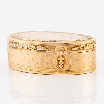 A Swedish probably 18th century gold-box en trois couleurs 18K, mark of Friedrich Fyrwald, (active 1786-1813) Stockholm.