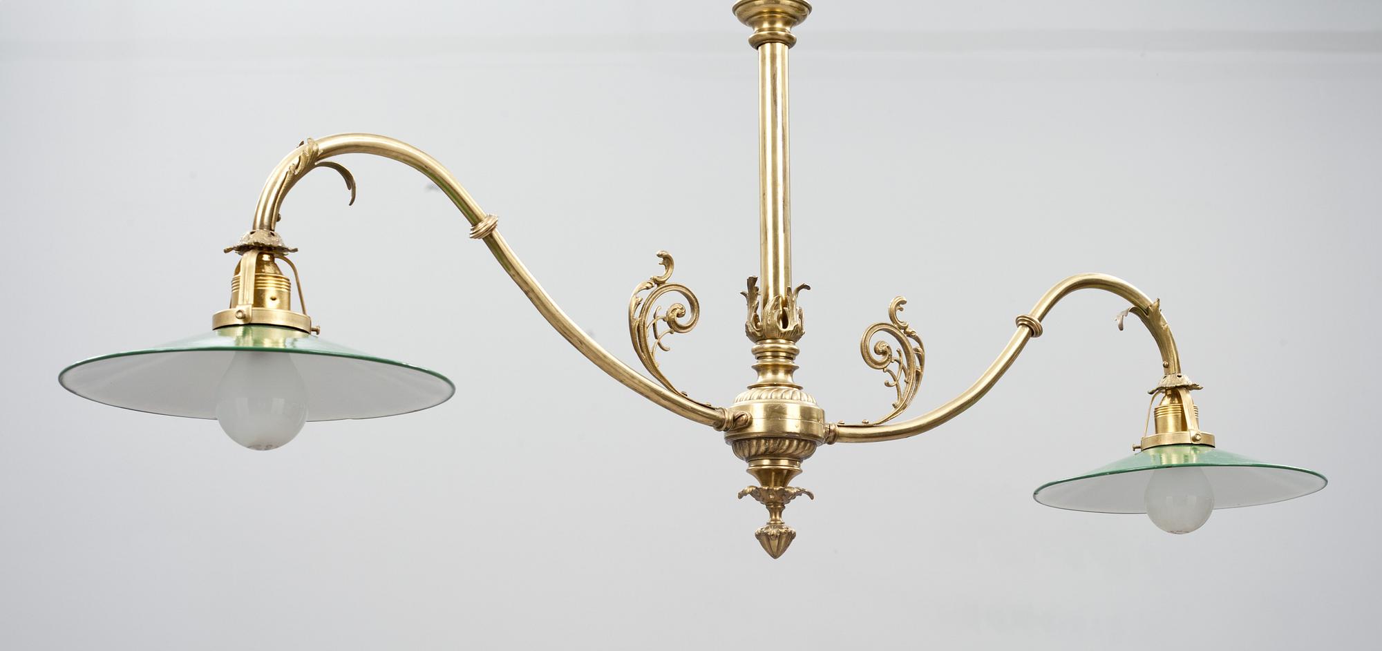 TAKLAMPA/BILJARDLAMPA, mässing, 1900-talets slut.