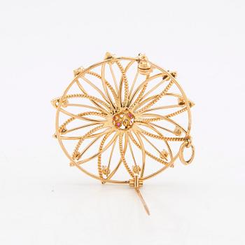 Brooch/Pendant 18K gold with synthetic stones.