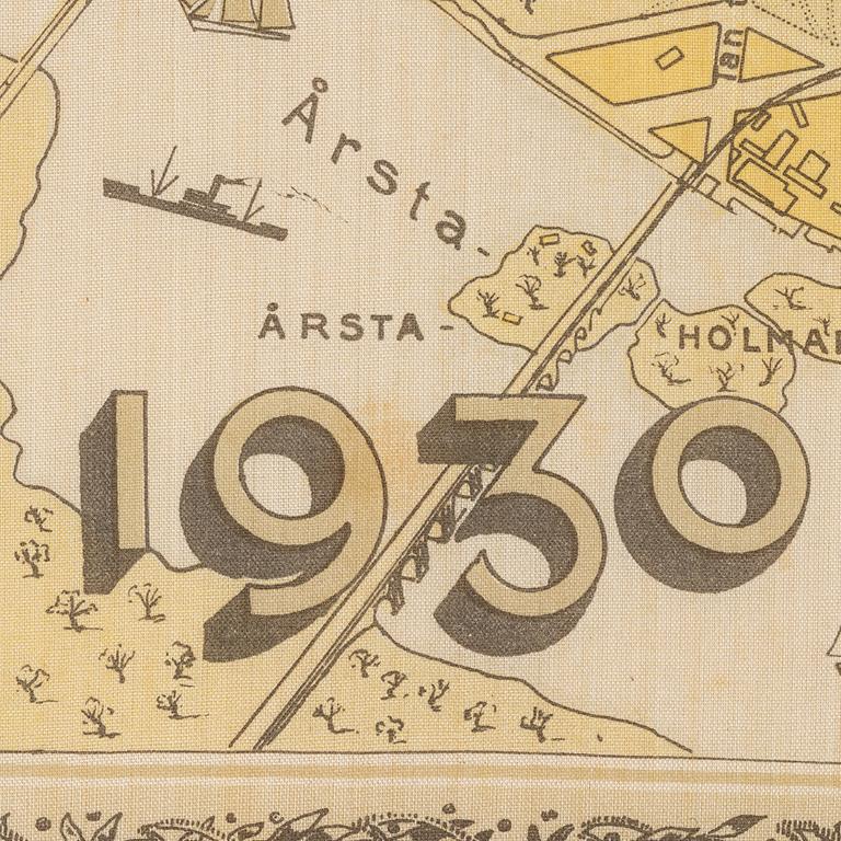 Souvenirnäsduk, "Stockholmsutställningen 1930", Max Söderholm, Anton Ljunglöfs Litografiska Anstalt.