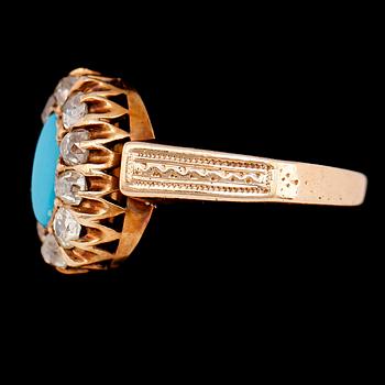 RING, 18K guld, turkos och diamanter.