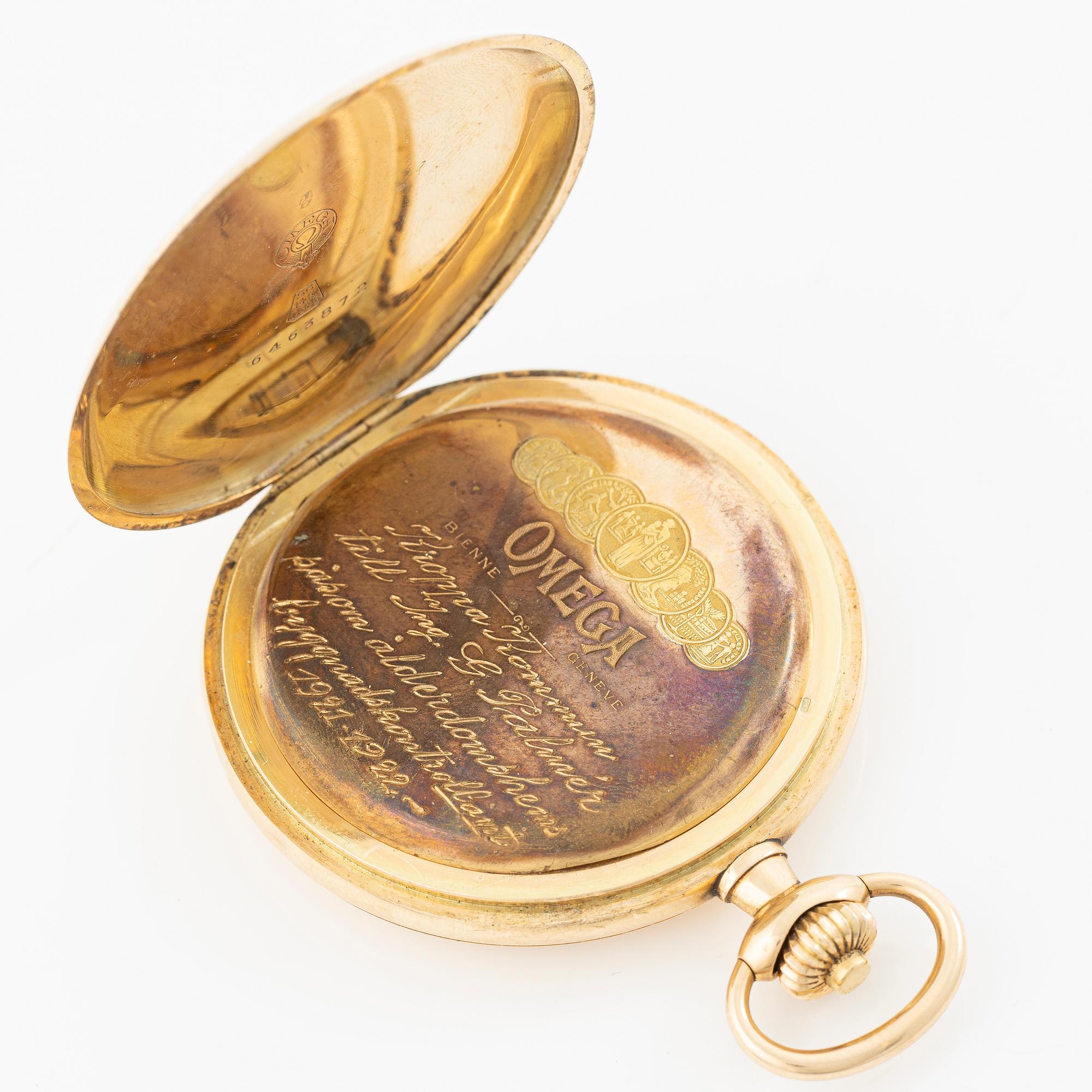 Omega, pocket watch, hunter case, 49.5 mm.
