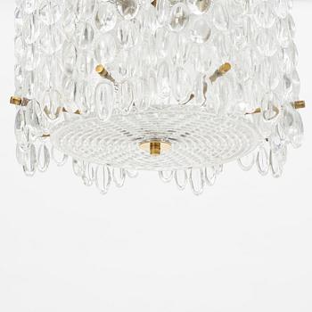 Carl Fagerlund,  a glass and brass ceiling lamp, Orrefors, Sweden, second half of the 20th century.