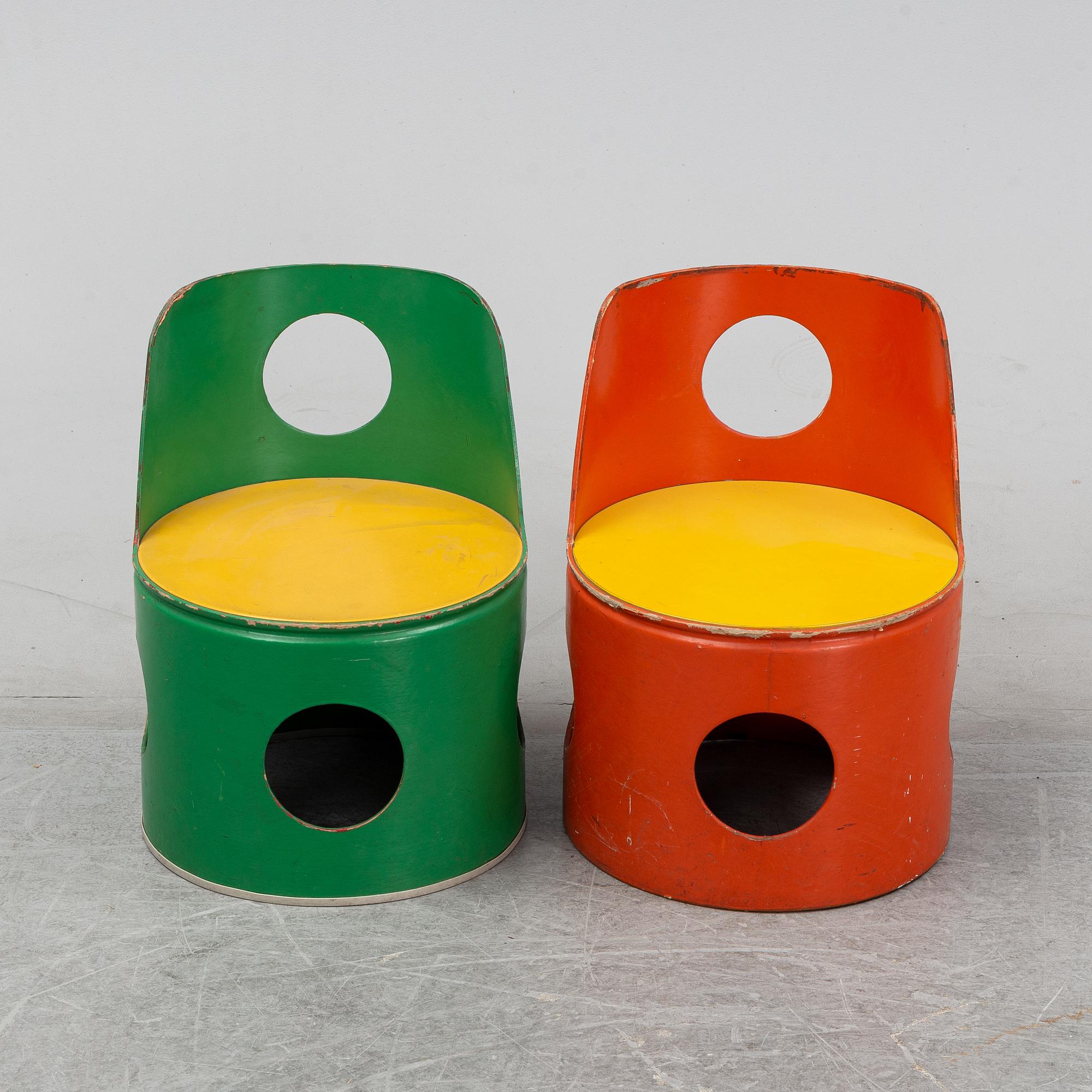 A pair of "Tubus" childs' chairs by LArs Stiernström, KF Interiör, model launched 1969.