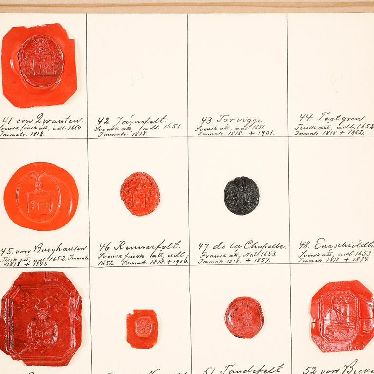 STOR SAMLING ADLIGA SIGILL, lack, Sverige 1800-1900-tal.