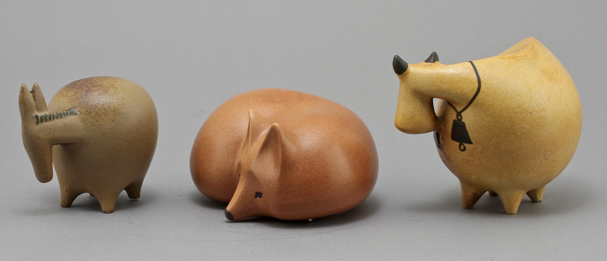 FIGURINER, 3 st, stengods, Lisa Larson, Gustavsberg,