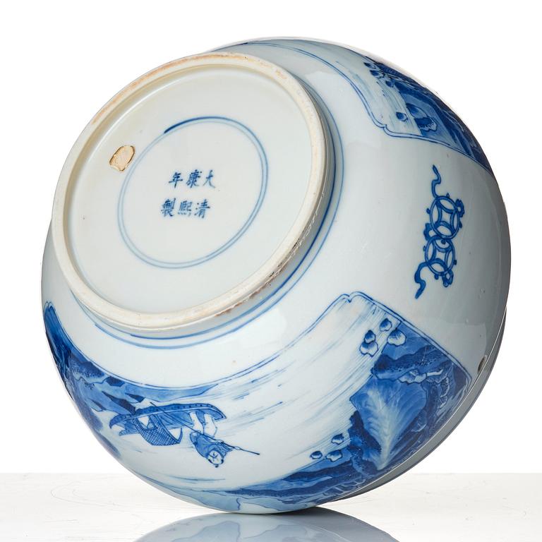 A blue and white pot, Qing dynasty, Kangxi (1662-1722) with mark and of the period.