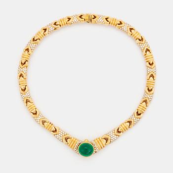 A Bulgari necklace set with a cabochon-cut emerald 12.51 cts according to engraving.