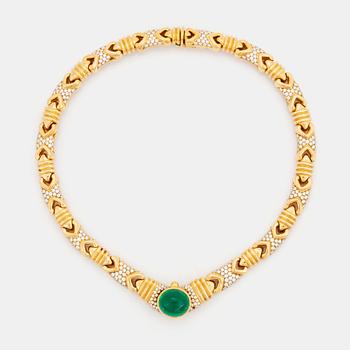 408. A Bulgari necklace set with a cabochon-cut emerald 12.51 cts according to engraving.