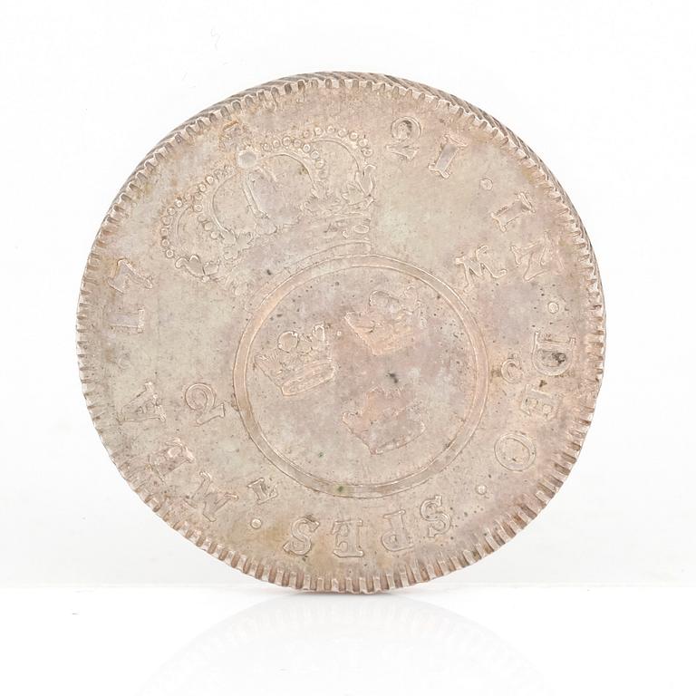 SILVERMYNT, 2 Mark, Fredrik I av Sverige 1721. Vikt ca 10 gram.