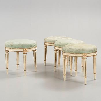 Four Gustavian late 18th century stools.