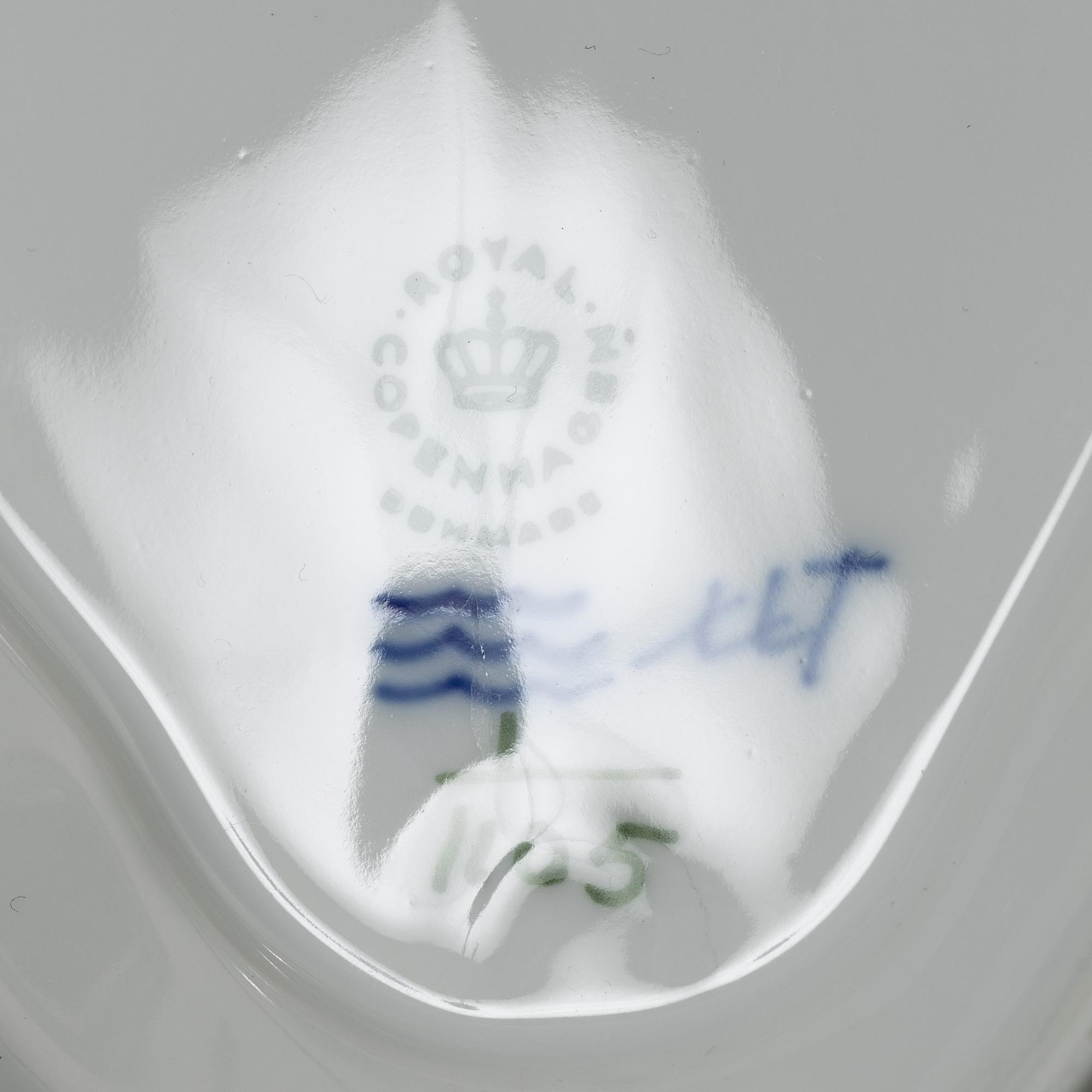 Royal Copenhagen, three sauceboats, 'Blue Fluted Full Lace', Denmark, 1979-83.