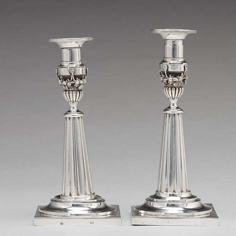 A pair of German early 19th century silver candlesticks, mark of Johann Rudolf Haller, Augsburg 1801.