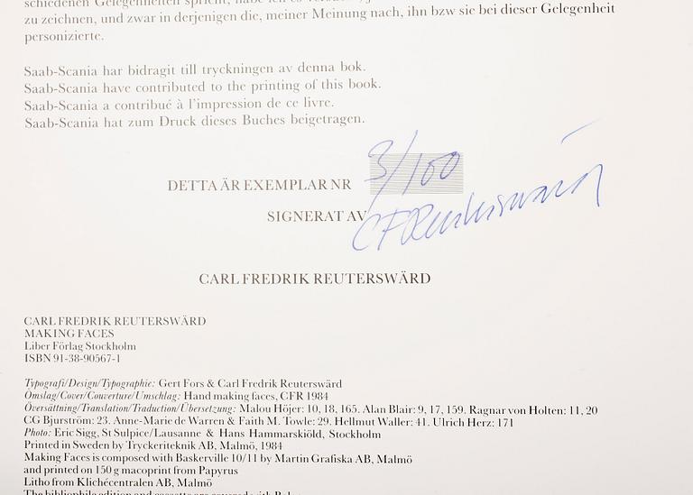 CARL FREDRIK REUTERSWÄRD, bok med litografi "Making Faces", båda signerade och numrerade 3/100, 1984.