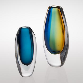 Two signed glass vases from Kosta Boda, Sweden, latter part of the 20th century.