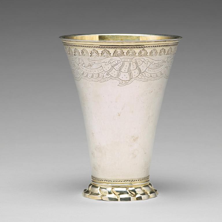 A Swedish 18th century parcel-gilt silver beaker, mark of Isak Sauer, Stockholm 1757.