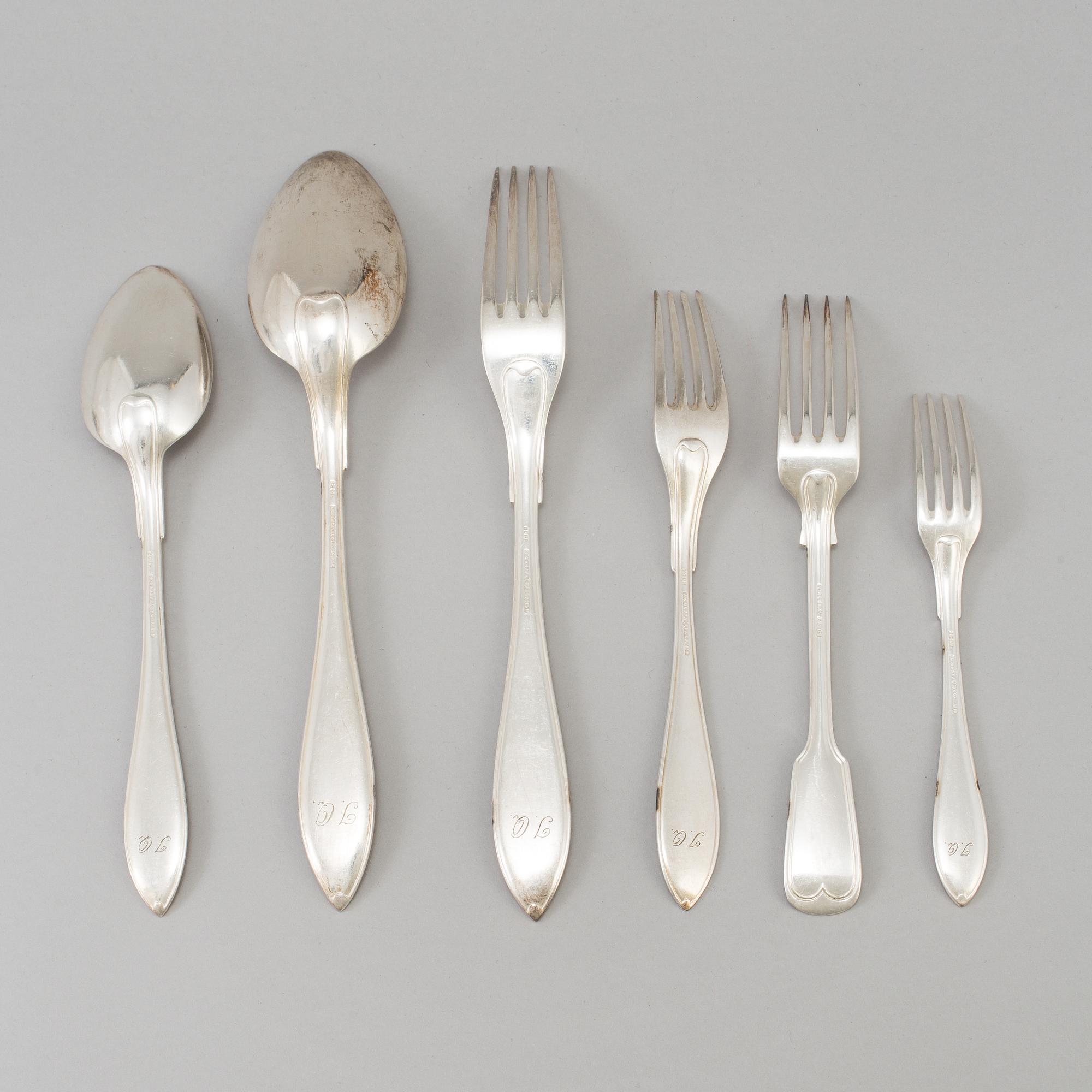 BESTICK NYSILVER, 53 + 12 delar, modell "Svensk Spetsig", A.G. Dufva, Stockholm.