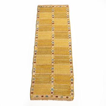Barbro Nilsson, a 'Kvadrater på linne, gul' textile, flat weave, c 84 x 26 cm, signed BN.