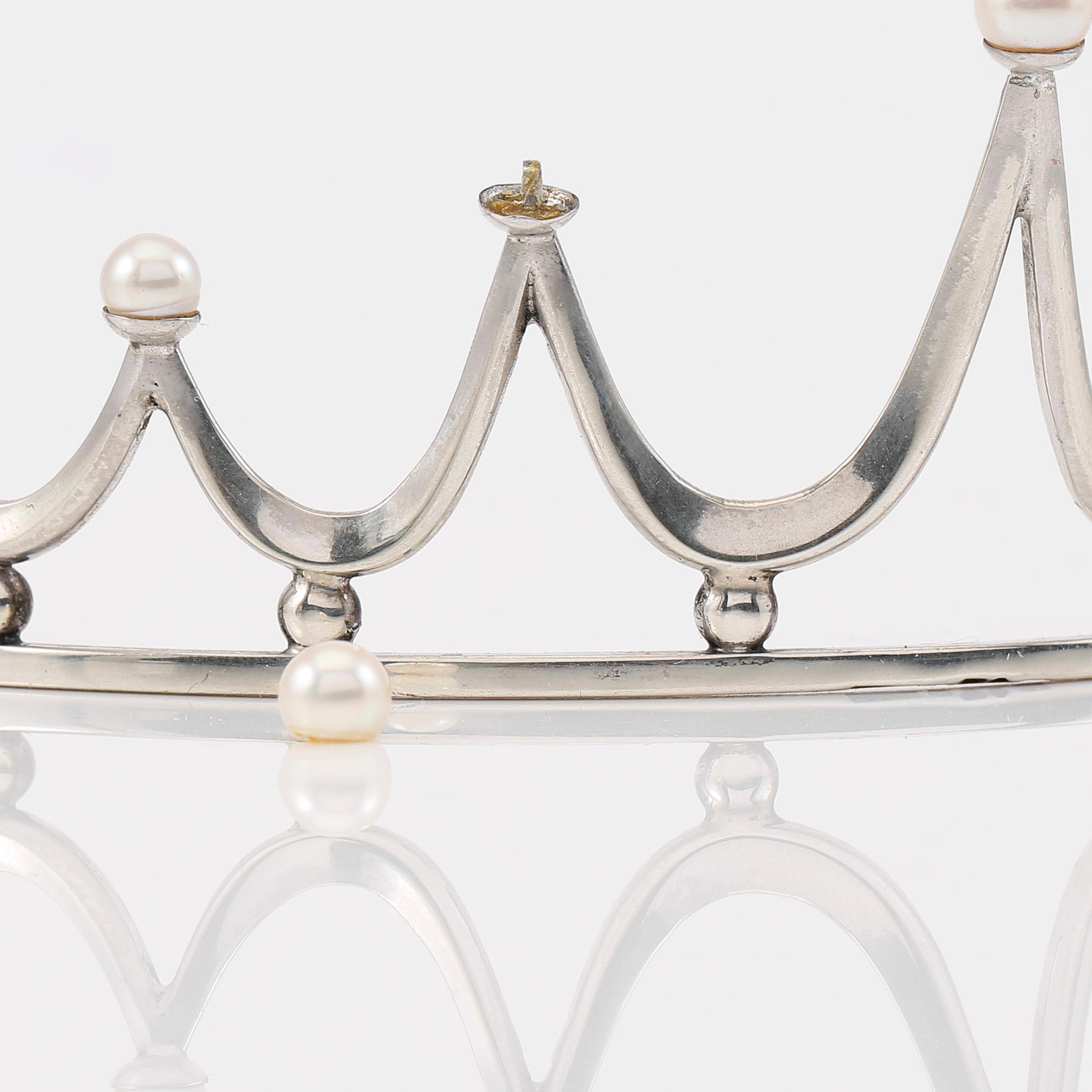 DIADEM, silver, odlade pärlor, svenska stämplar K&BC 1967.