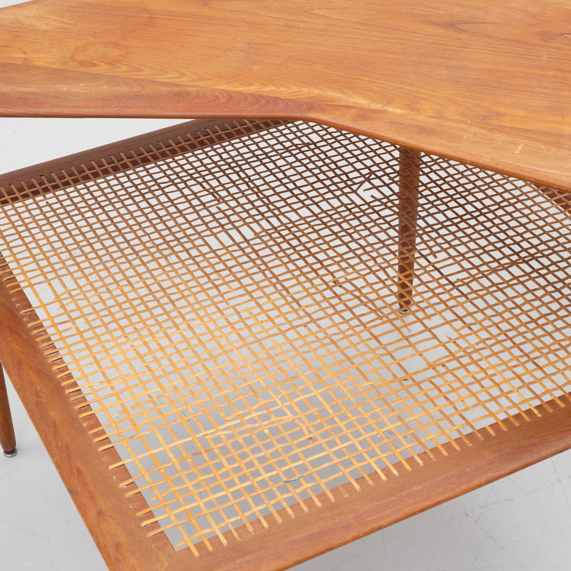 Peter Hvidt & Orla Mølgaard Nielsen, a corner sofa with table, three pieces, 'Minerva', France & Daverkosen, Denmark, 1950s/1960s.