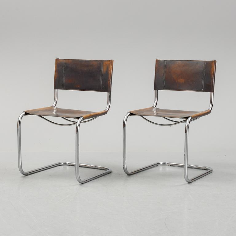Six Fasem leather and tubular steel chairs, Italy, 1985.